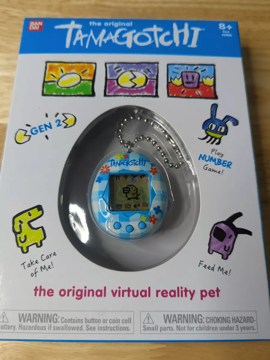 TAMAGOTCHI 42880 Bandai, Gen 2, Flower Gingham Shell with Chain-The  Original Virtual Reality Pet, Multicolor
