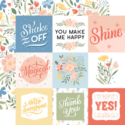 2 Sheets Echo Park Paper SALUTATIONS No.1 12x12 Cardstock - 4x4 JOURNALING CARDS