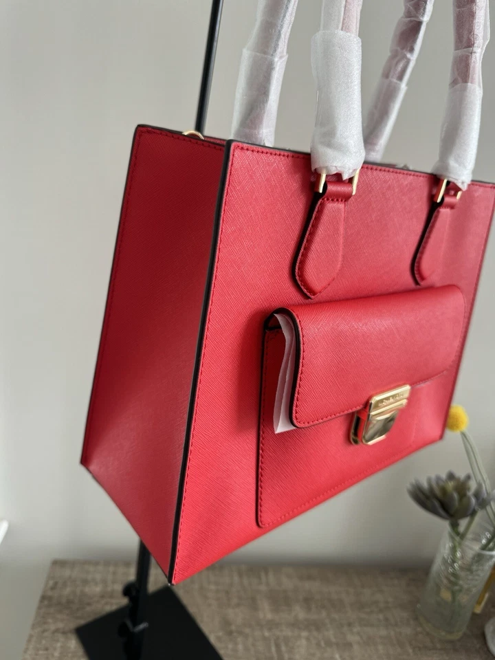 Bolso de Mano Michael Kors Bridgette Mediano Cuero Saffiano - Sangría Oscura Nuevo Con Etiquetas Foto 2 de 4