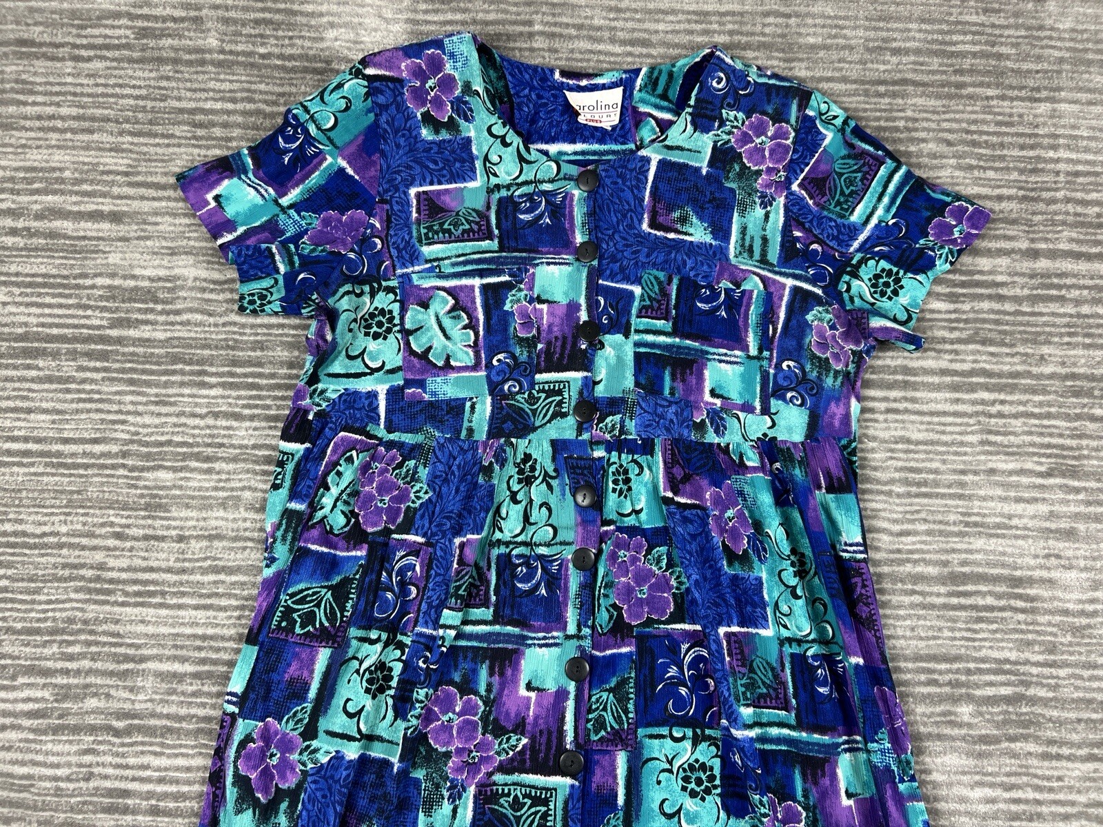 Carolina Colours Dress Womens 16 Blue Button Up MAXI Made in USA