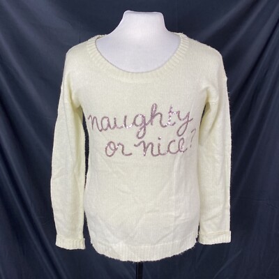 Womens Black Poppy White Acrylic Knit Naughty Or Nice Christmas Sweater M Ugly