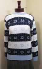 Vintage 70s Blue Snowflake Ski Sweater Nordic Winter Jumper L