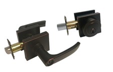 Oil Rubbed Bronze Square Plate Door keyed Entry Levers Locks Handle Deadbolts