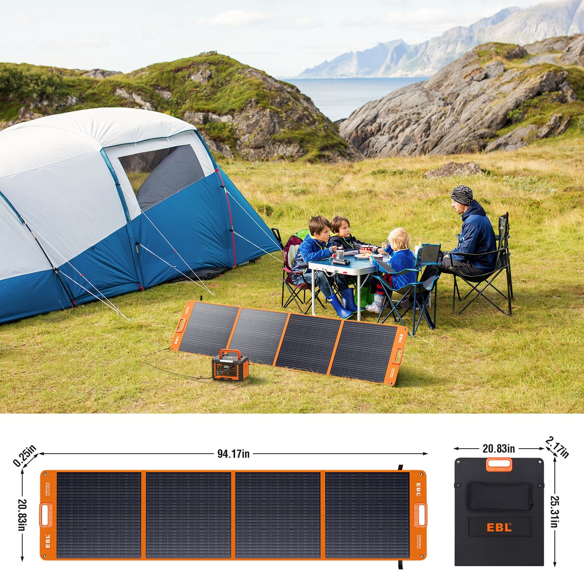 EBL 200W Foldable Portable Solar Panel for Power Station Solar