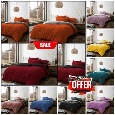 Luxury TEDDY Reversible Fleece DUVET COVER SET Super Soft Warm Bedding All Size