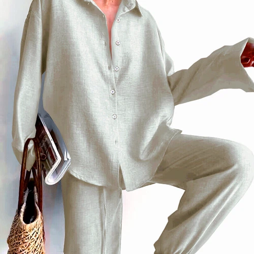 Damen Baggy Arbeit Reversausschnitt Damen 2 Stück Outfits Langarm Lounge Sets - Bild 8 von 35