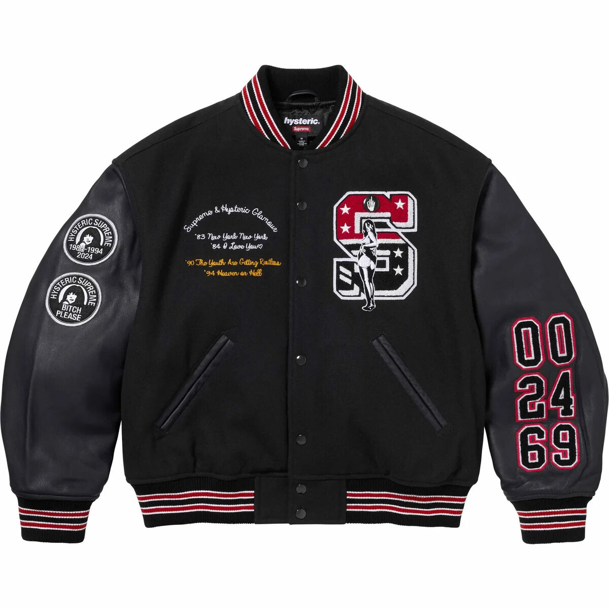 Supreme Hysteric Glamour Varsity Jacket Black Royal FW24 Supreme Hysteric Glamour Varsity Jacket Black Royal FW24