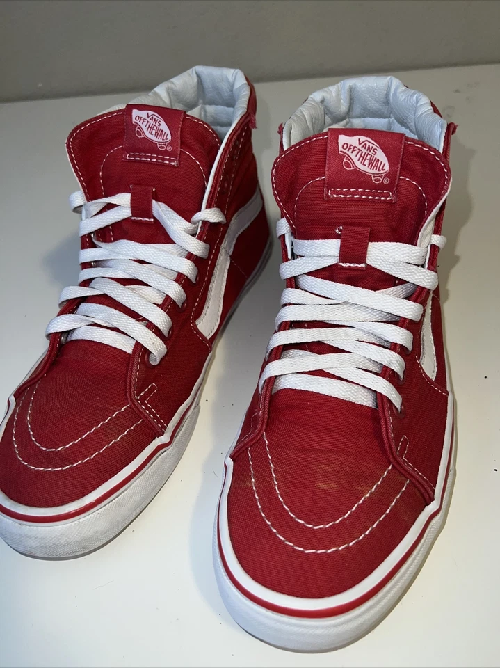 VANS Sk8 Hi Red Canvas Lace Hi Top Skate Shoes  Size Men’s 6.5 Women’s 8 - Image 2 of 4