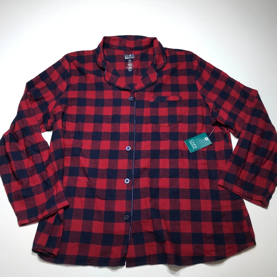 Camisa para dormir Croft & Barrow para mujer talla XXL azul rojo a cuadros botón delantero nueva con etiquetas Foto 2 de 4