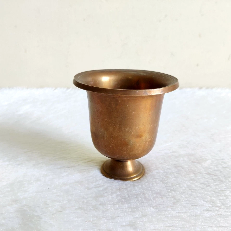 19c Vintage Handmade Brass Goblet Old Decorative Collectible Rare Rich Patina 48 - Image 2 of 4