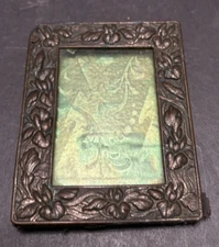 Mini Picture Frame Vintage 4" x 3" Floral Iris Embossed Metal for 2.75x1.75" pic
