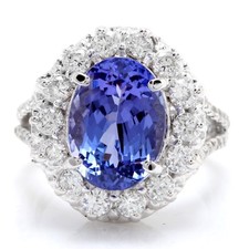 5.80 TCW Natural Blue Tanzanite and Diamonds in 14K Solid White Gold Ring