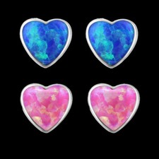 925 Sterling Silver Opal Love Heart Stud Earrings Women Children Pink Blue Mini
