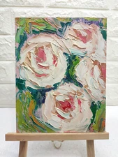 Original oil painting White flower Rose still life art Bouquet 9 x 7 in