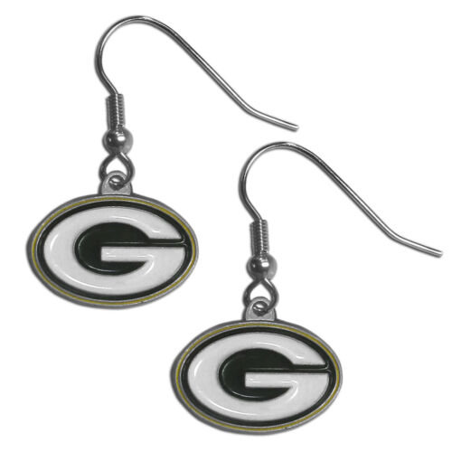 Green Bay Packers Logo Dangle Earrings (Silvertone) - Picture 1 of 1