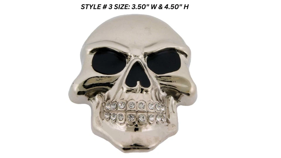 Calavera Cinturón Hebilla Tatuaje Hombres Mujeres Plata Metal Brillante Halloween Fiesta Disfraz Foto 4 de 4