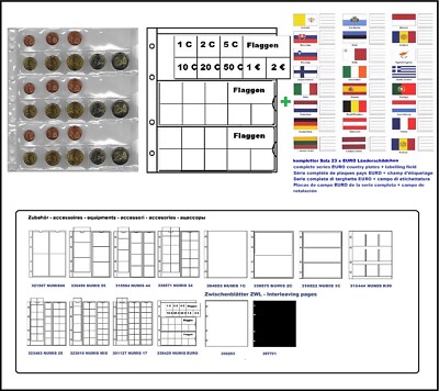 5 Lighthouse 338425-L COIN SHEETS FOR 15x EURO-COURSE-COINS-SETS + Flag Sticker