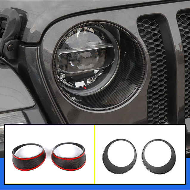 For 2020 Jeep Gladiator Carbon fiber Front Headlight Bezels Lamp Cover Trim 2P eBay