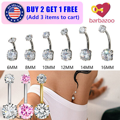 1-3Pcs CZ Belly Button Ring Surgical Steel Navel Rings Body Piercing Jewelry 14G