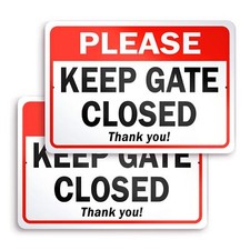 2 Pack "Keep Gate Closed" Aluminum Signs 7"x10" for Dogs and Yard Security