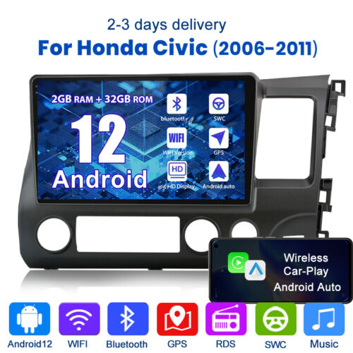 Sat Nav für Honda Civic 2006-2011 Android 2 DIN Autoradio GPS 2+32G Carplay DAB+ - Bild 1 von 12