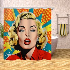 Retro Pop Art Girl Print Waterproof Shower Curtain Set Bathroom Decor Curtain70"
