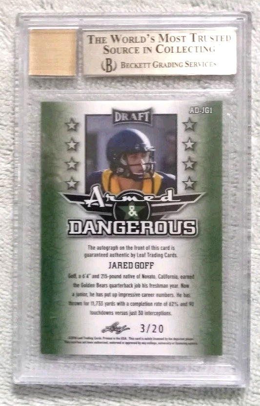 2016 Leaf Metal Draft Jared Goff Purple Armed & Dangerous Auto /20 BGS 9.5/10 - Image 2 of 2