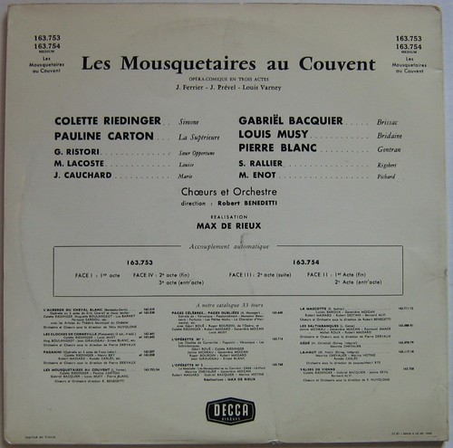 MAX DE RIEU (2LP 33T) LES MOUSQUETAIRES AU COUVENT - JAN MARA - Picture 2 of 2