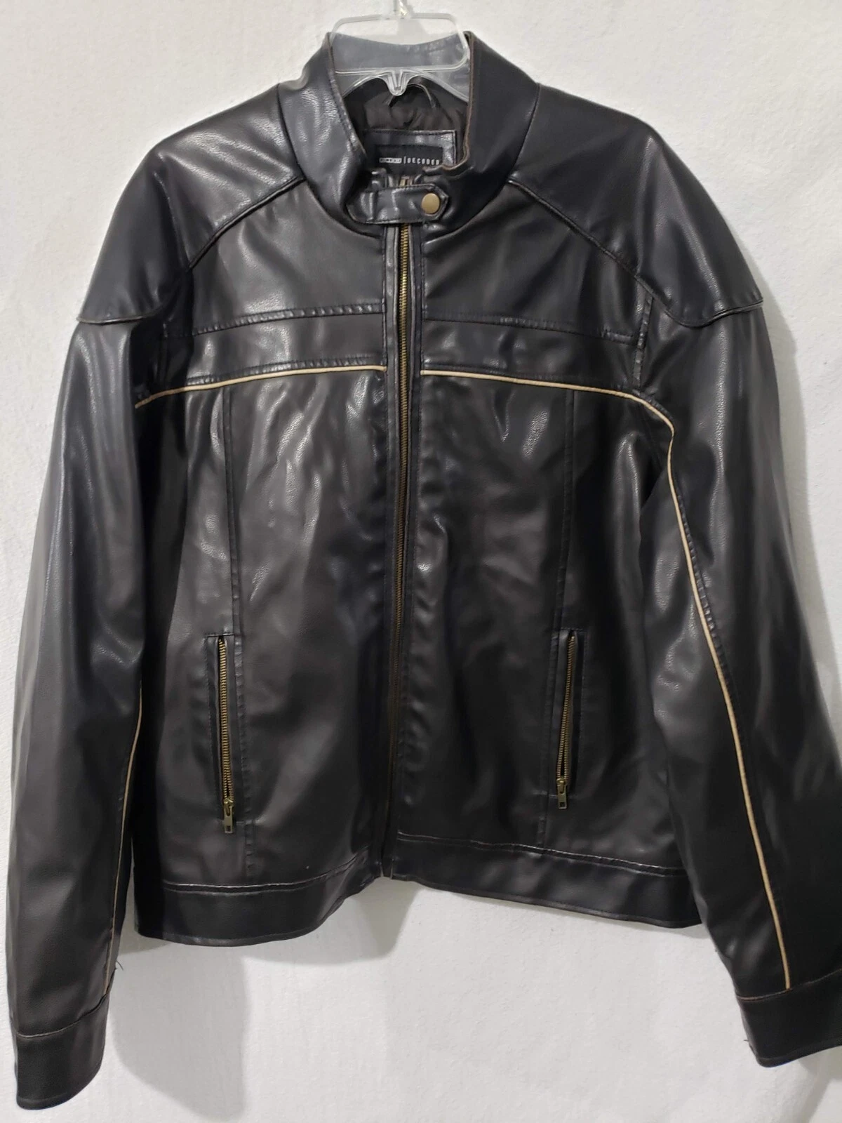Decoded Black Vegan Leather Men's Coat Jacket Lined Biker style XL - product detail image 1