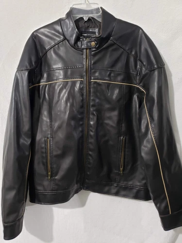 Decoded Black Vegan Leather Men's  Coat Jacket Lined Biker style XL - product listing photo