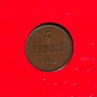 FINLAND/RUSSIAN EMPIRE 5 Penni Copper coin VF (very fine) Nicholas II 1916 #15