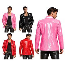 Men Jacket Lapel Collar Blazer Long Sleeves Coat Nightclub Outfit Clubwear Club