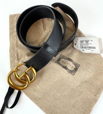 Gucci Black Leather Gold Tone GG Marmont Belt 90 cm 36 in Runway Auth Dust Bag