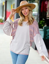 NEW Sugarfox Women's Raglan Lace-Up Bell Sleeve Top Size Large