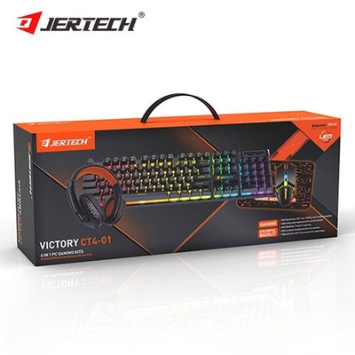 JERTECH Keyboard & Mouse Bundle Game Accessories 4 in 1 Set Headset Mousepad LED