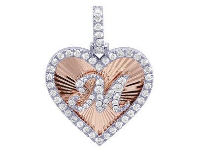 Herzförmige A-Z kursive Initialen 1/2 Karat echter Diamant Anhänger Rotgold 1 Zoll
