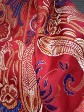 Luxury Red Gold Blue Silk Brocade Mandarin Jacket Chinese Dragon Floral Size S/M
