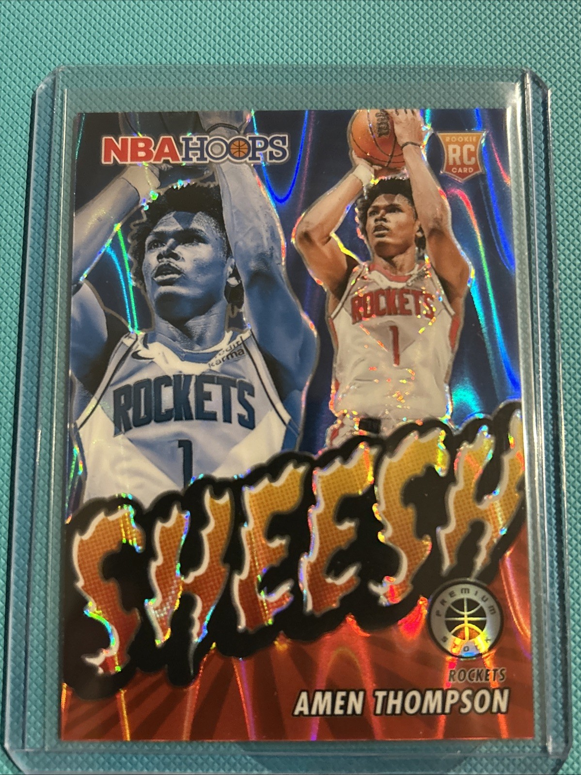 Amen Thompson Rockets 2023/2024 NBA Hoops Premium Sheesh Seismic Red Rookie /199