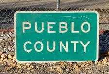 Vintage retired old County Line sign PUEBLO COUNTY alum 30x54 Pueblo Colorado