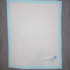 VTG CUDDLE TIME Baby Blanket Acrylic Blue Teddy Striped Bear Balloon USA