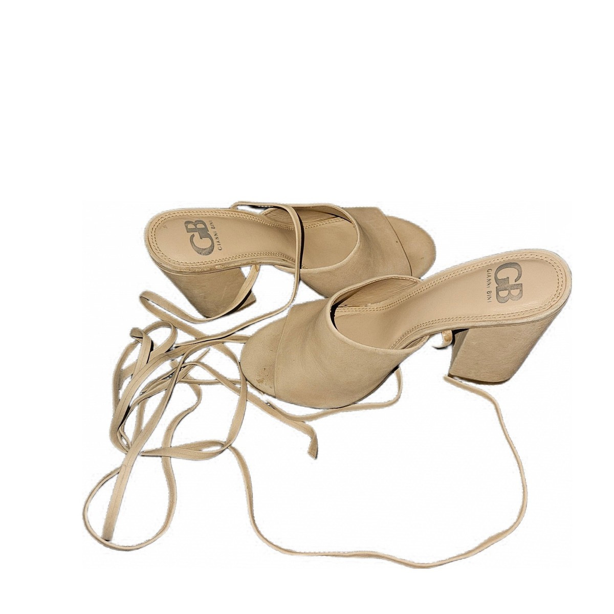 Gianni Bini Kat-Kall Ankle Wrap Block Heel Mules in Spanish Sand