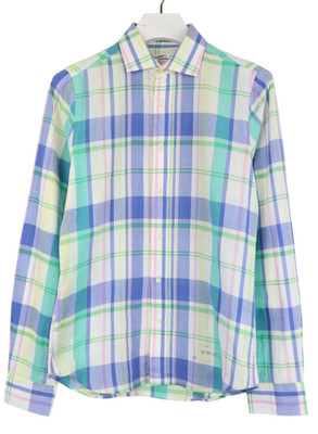 GANT The Hugger Shirt Herren SMALL Blau Karo Breiter Kragen Knopfleiste