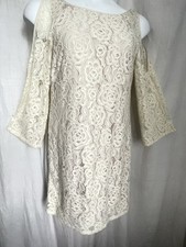 Adrianna Papell Ivory Lace Cold Shoulder Dress Lined  3/4 Bell Slv Zip 8 Party