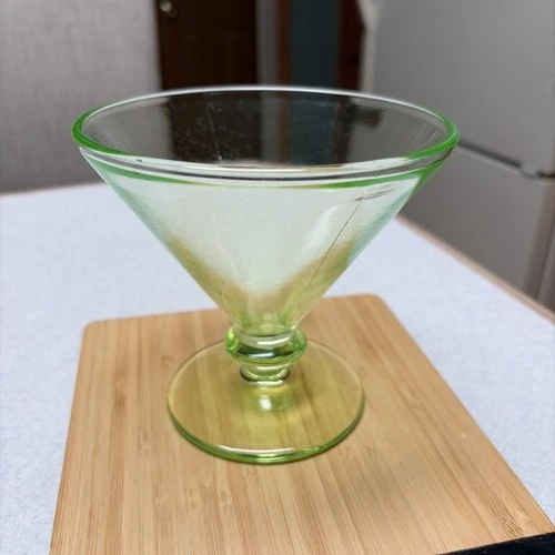 Green Depression Glass Vaseline Footed Sherbet Cup. Glows Extremely