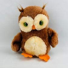 Vintage Dakin Obie Owl Plush Brown Green Eyes 1975 Stuffed Animal 7" Bean Bag