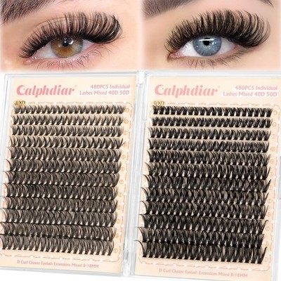 calphdiar Einzelwimpern Wispy Cluster Lashes 480 Stück 40D+50D Schwarz 