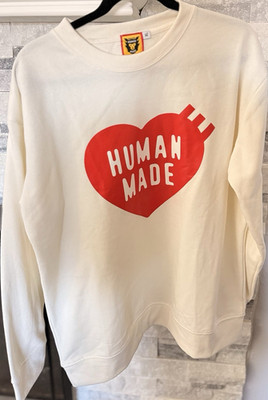 HUMAN MADE Men's White Red Heart Graphic Pullover Sweatshirt Crew Neck