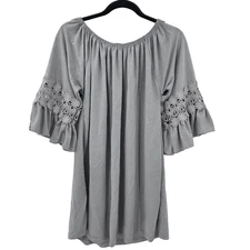 Win Win Women's L- XL Boho Tunic Ruffle Bell Sleeve Peasant Blouse Shirt Top