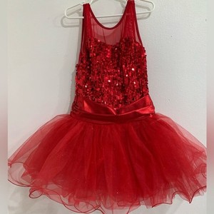 Dancewear red sequin tulle dance dress Sparkling Red Tutu Dress Girls Size MC