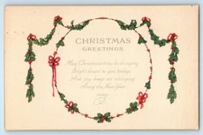 1970 Christmas Greetings Message Holly Berries Middleboro MA Vintage Postcard